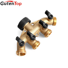 LB GutenTop Brass 4 Way Hose Shut Off Connector Garden Hose Splitter with Comfort Grip